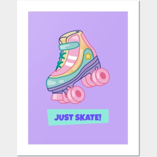 Just Skate Roller Skate Quad Skate Classic 90s 80s Retro Bright Pastel Artwork Posters and Art